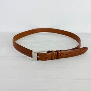Allen Edmonds Italian Calfskin Leather Belt Mens 42 Cognac Brown Perforated